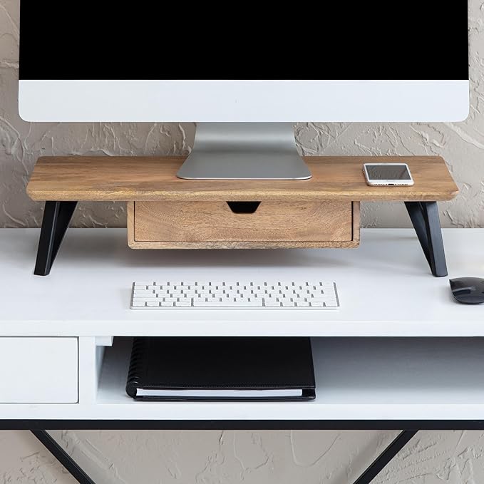 Anji Mountain Monitor Stand - Desktop Organizer & Laptop Riser, Ergonomic Monitor Riser, Space-Saving Monitor Stand for Desk, Durable Construction, Easy Assembly, Ideal for Home & Office,Natural
