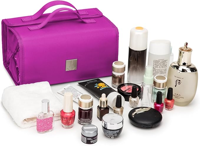 ROYALFAIR Roll Up Makeup Bag, Travel Toiletry Bag for Women with 4 Clear TSA Approved Pouches, Hanging Travel Organizer, Folding Cosmetic Bag for Men and Women