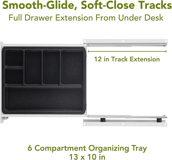 PERFECT POSTURE Max Under Desk Storage Drawer – Large Desk Drawer with Lock for Regular & Sit-Stand Standing Desks, White (12.3” x 12.8”)