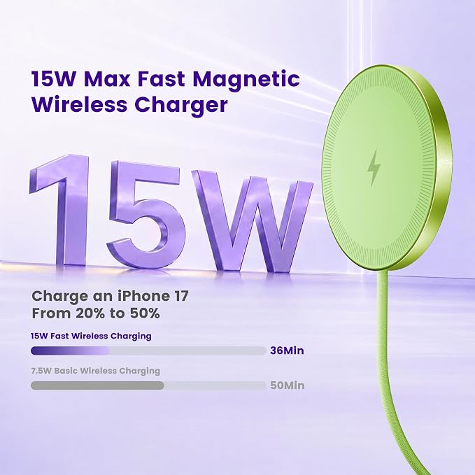 15W Wireless Charger for Apple MagSafe Charger, Magnetic Fast Charging Pad | Compatible for iPhone 17 16 15 14 13 12 Pro Max, AirPods-Slim Portable for Desk Bedside and Travel - 3 Pack, Light Green