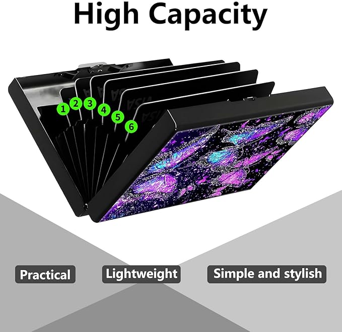 Credit Card Holder, Purple Butterflies Design Mini RFID Blocking Aluminum Wallet Slim Metal Hard Case Shell Travel Wallet ID Case Small Credit Cards Case Business Cards for Women Men Girls