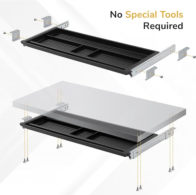 Mount-It! Under Desk Pencil Drawer | 21.25” W, Ball Bearing Slide-Out Organizer for Office Supplies, Paper & Pencils | Fits Desks Over 1” Thick, Adjustable Extension 16.25”–28”