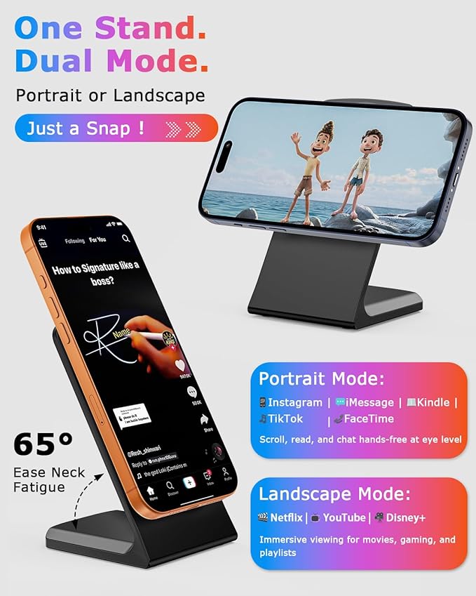 15W Fast MagSafe Charger Stand, Magnetic Wireless Charger for iPhone 17-12 Samsung Galaxy S26-S21 Google Pixel 10-6 (Onyx Black, No Adapter)