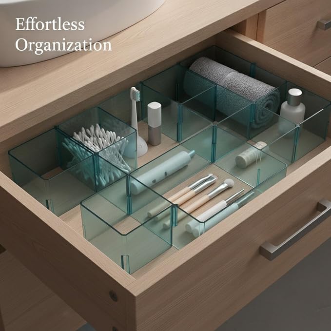 Modular Drawer Dividers Set of 6, Adjustable PP Plastic Organizers for Desk, Kitchen, and Dresser Drawers, 12.6 x 9.4 x 2.4 Inches (Set of 6)