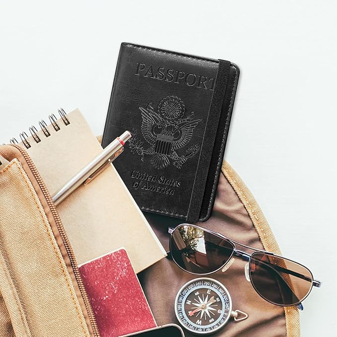 ACdream Passport Holder Cover, Leather Travel Wallet Case, RFID Blocking Document Organizer Protecrtor, with Slots for Credit Cards, Boarding Pass, for Women and Men, Black