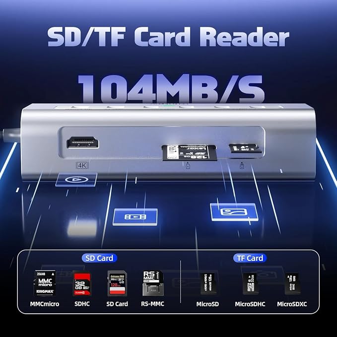 intpw USB C Hub, P9 PRO USB C Hub Multiport Adapter with 4K HDMI, PD 100W, Type-C & 2 USB A 3.2 10Gbps, 2 USB A 2.0, SD/TF Card Reader, Aluminum USB Hub for Laptop, iPhone 17 Series, MacBook, iPad