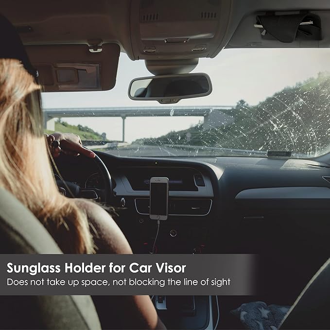 Magnetic Sunglass Holder for Car Visor Clip, Leather Car Glasses Holder, Visor Accessories Eyeglasses Holder Glasses Storage Case (01-Black)