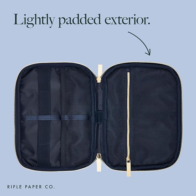 Rifle Paper Co. Electronic Organizer Travel Case - Portable Tech Pouch w/Multiple Storage Mesh Pockets for Cable, Cord, Charger, Power Bank, AirPods - Airplane Travel Essentials Bag -Garden Party Blue