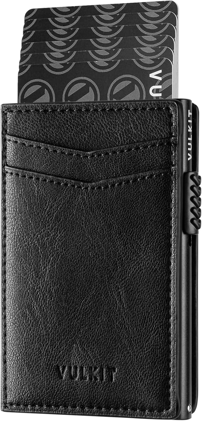 VULKIT Men's Slim Wallets Pop Up Card Holder RFID Blocking Metal Wallet Minimalist Design Holds Up to 11 Cards