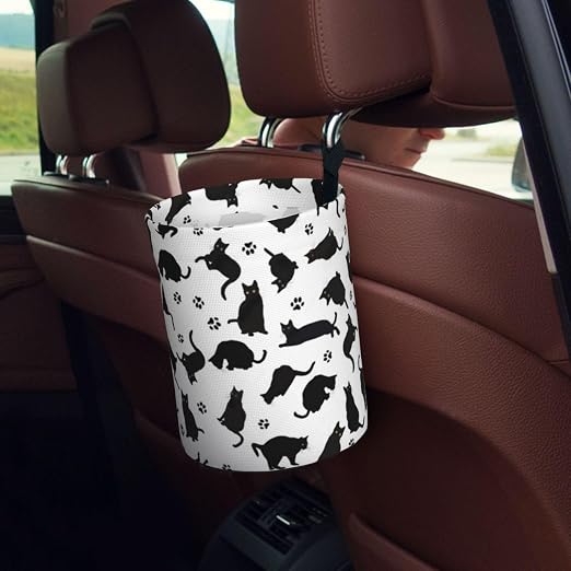 Small Car Trash Can, Cute Black Cat Design Hanging Foldable Car Trash Bag, Waterproof Leakproof Garbage Bin, Car Interior Organizer Accessories