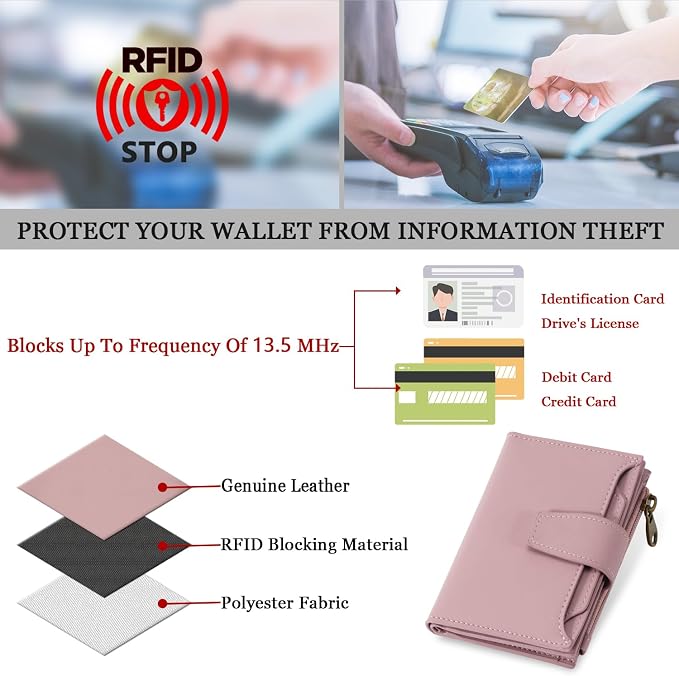 Airkit Small Wallet Women RFID Blocking Soft Leather Bifold Compact Card Holder Wallet for Women with Zipper Coin Pocket 4 ID Window
