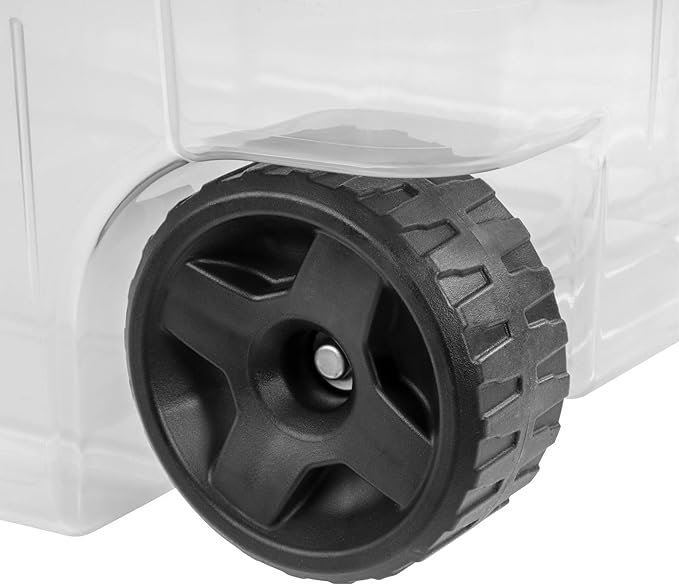 160 Quart Wheeled Stacker Tote, Extra Large Durable Clear Bin, Latch Lid and Pull Handle, 2 Count (Clear/Gray)