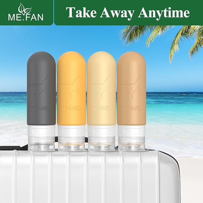 ME.FAN Travel Bottles for Toiletries,3oz Silicone Travel Size Containers, TSA Approved Squeezable Portable Split Bottle, Travel Accessories for Conditioner Shampoo Lotion - 4 Pack Gery