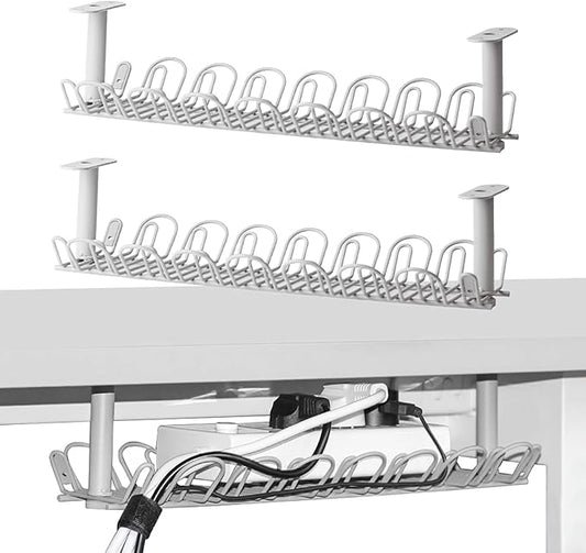 2 Packs Cable Management Tray, 14 inch Under Desk Cable Holder for Wire Organization, Heavy Metal Cord Organizer Ideal for Computer Home Office Standing Desks to Hide Power Strips (Gray)