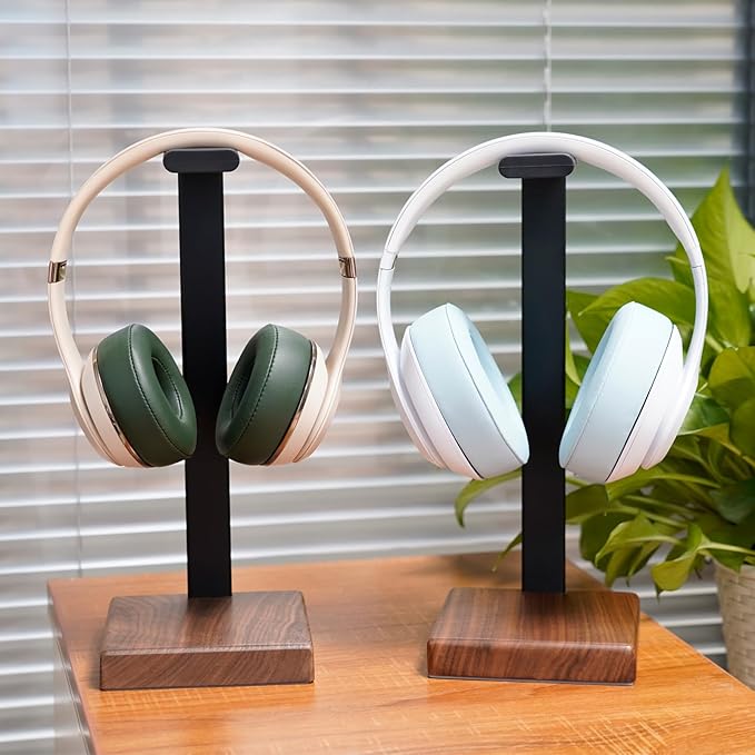 GEVO Headphone Stand for Desk - Wooden Headset Stand for Desk - Wooden Headphone Holder with Airpods Max and More(Square)