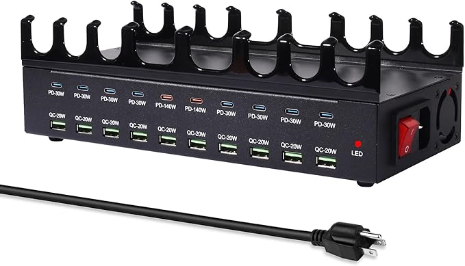 770W Charging Station for Multiple Devices, 20-Port USB C Fast Charging Station with Dual 140W PD PPS Port, Multi Device Fast Charger Dock for MacBook Pro Laptop, iPhone, iPad, Tablet, Cell Phone