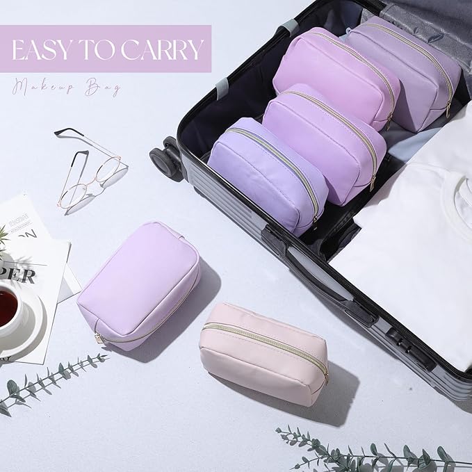 Sweetude 10 Pcs Makeup Bag Bulk for Women Preppy Gift PU Leather Cosmetic Bag Small Skincare Toiletry Pouch Mother Travel Cosmetic Pouch for Bridesmaid Bride Wedding Gift Favors (Purple)