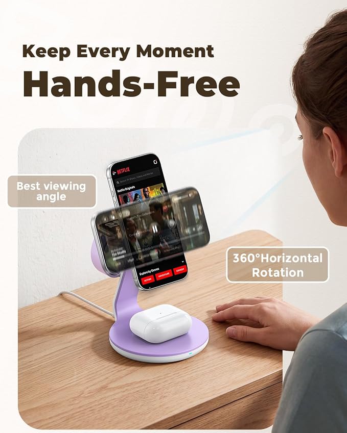 Charger Compatible with MagSafe, 3-in-1 Charging Station, Charging Stand, 15W Magnetic Wireless Charger Dock
