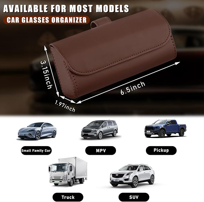 Augeny Sunglasses Holder for Car Sun Visor, Leather Auto Eyeglasses Storage Case with Hidden Magnetic Closure, Protective Glasses Organizer Box, Vehicle Visor Accessories for Woman Man (Brown)
