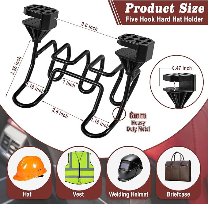 Five Hook Hard Hat Holder for Truck Seat Heavy Duty Metal Hard Hat Accessories Holder for Truck SUV Car Seat to Keep Helmet Safety (Five Hook, 2)