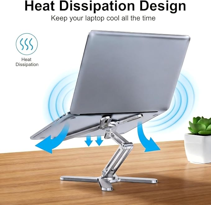 Atizzy 360 Rotating Laptop Stand for Desk, Ergonomic Foldable Aluminum Computer Riser, Adjustable Desktop Holder for Desk, Compatible with All Laptops up to 16 Inches, Silver