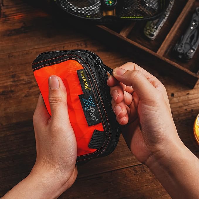 VIPERADE VE10 EDC Pouch Small Pocket Tool Pouch with 10 Compartments, Men's Pocket Organizer for Multitools, EDC Organizer with Patches Area for DIY (X-pac Orange)