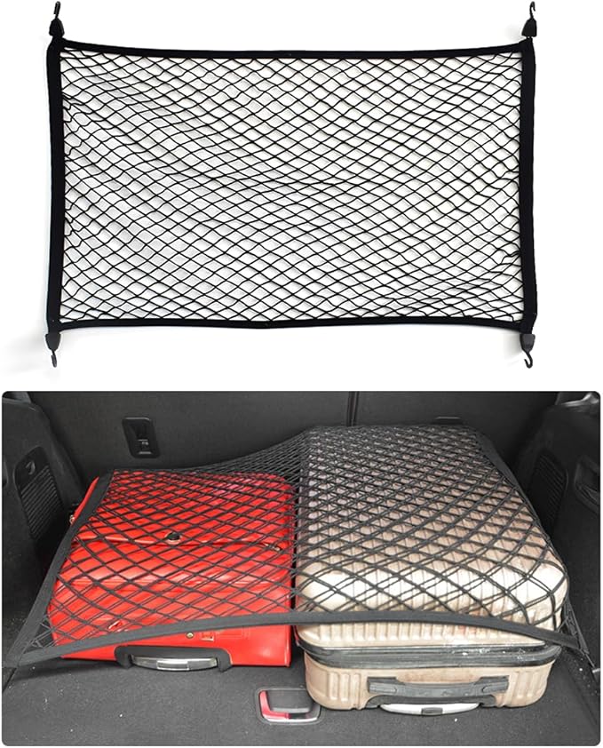 Wevdn Cargo Net for SUV Car Trunk, 31.5 × 23.6 inches Elastic Mesh Net Organizer with Hooks, Adjustable Auto Trunk Rear Cargo Netting Storage Mesh Pouch, Universal Car Accessories