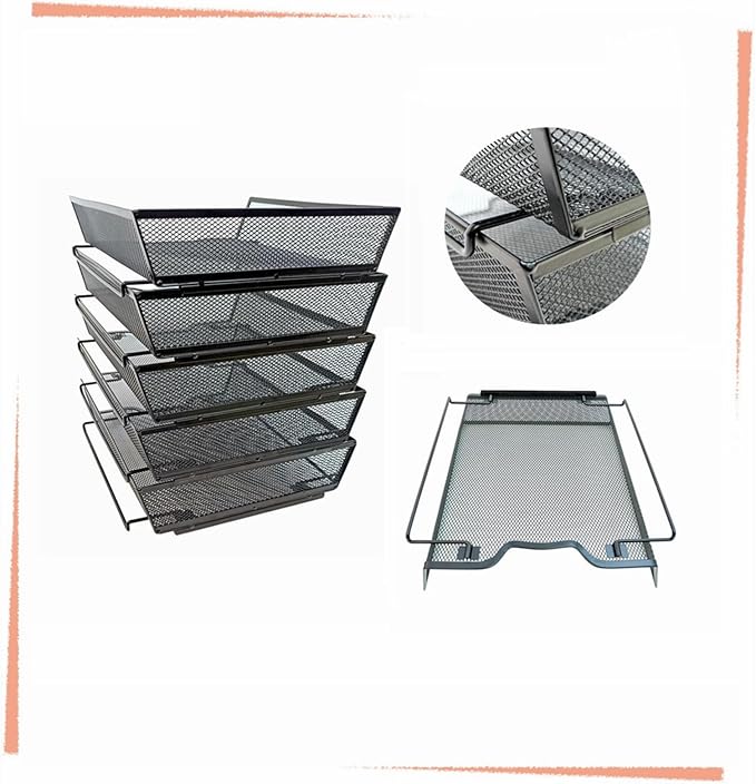 5-Tier Letter Tray Desk Organizer,Metal Stackable File Trays,Black | Shelves for Letter Size or A4 Paper Storage Organizer,Metal Mesh File Basket for Ofice Desk