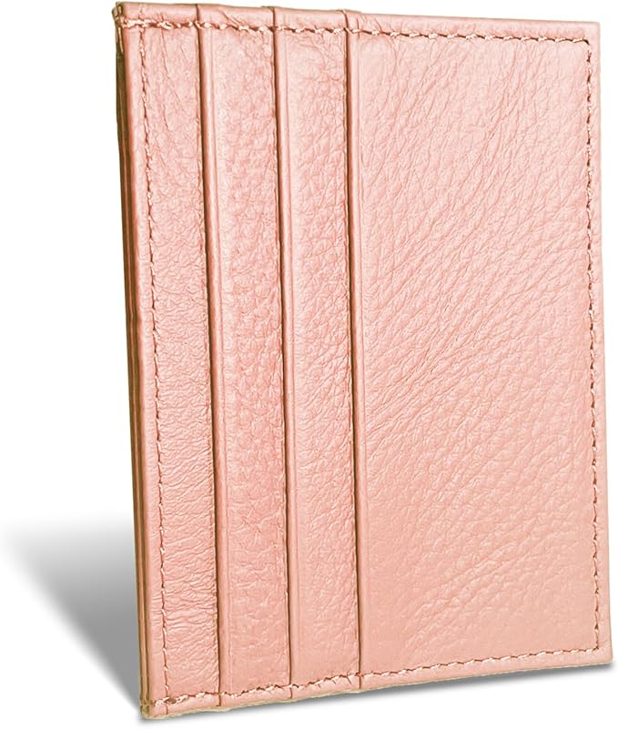 WOXVM Credit Card Holder Wallet RFID Blocking Slim Credit Card Cases Holder Premium Leather Minimalist Front Pocket Small Wallet with 6 Card Slots and 1 Pockets for Men Women (Pink)