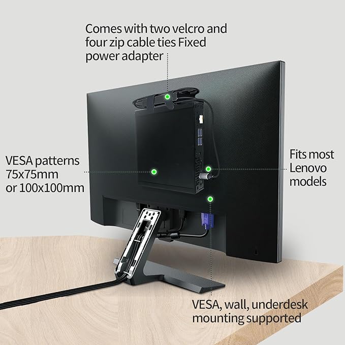 Mini PC Mount Compatible with Lenovo ThinkCentre Tiny, Wall VESA and Under Desk Mount for Lenovo ThinkCentre Tiny Desktops M600 M700 M710Q M715q M720Q M800z M900 M910Q Mini Desktop Bracket
