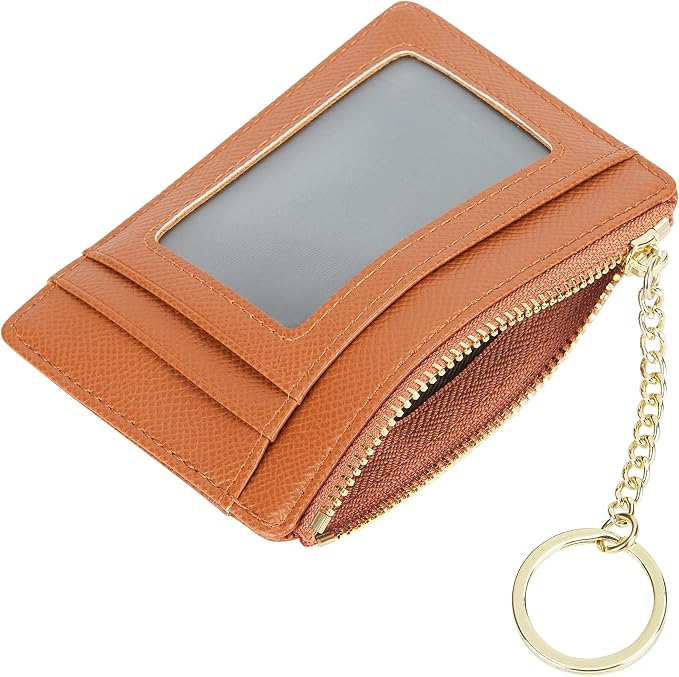 Women's Slim Minimalist Card Holder Coin Changes Purse Keychain Front Pocket Wallet With ID Window