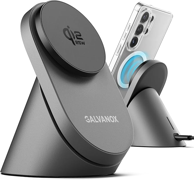 Qi2.2 Certified Magnetic Charging Stand for Samsung [25W] Compatible with MagSafe, Super-Fast Wireless Desktop Phone Charger for S26 Ultra S25 Plus Adapter Included [Active-Cooling Technology]