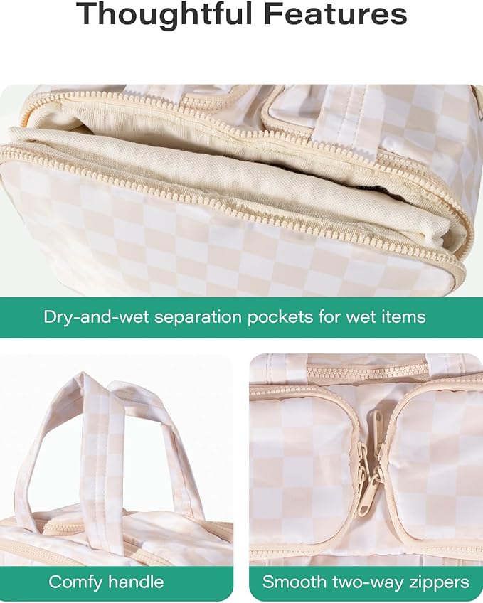 Travel Toiletry Bag, Spacious Beige Checkered Toiletry Bag for Women,Large Toiletry Bags for Traveling,Lightweight Travel Cosmetic Makeup Bag Organizer for Accessories,Toiletries (Beige Checkered)