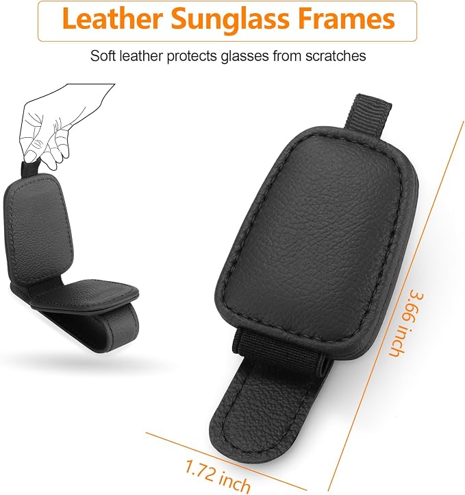 Sunglasses Holders for Car Visor, 2 Pack Magnetic Leather Sunglass Clip for Car Visor, Car Glasses Holder and Ticket Card Clip, Eyeglass Holder for Car Visor Accessories (Black)