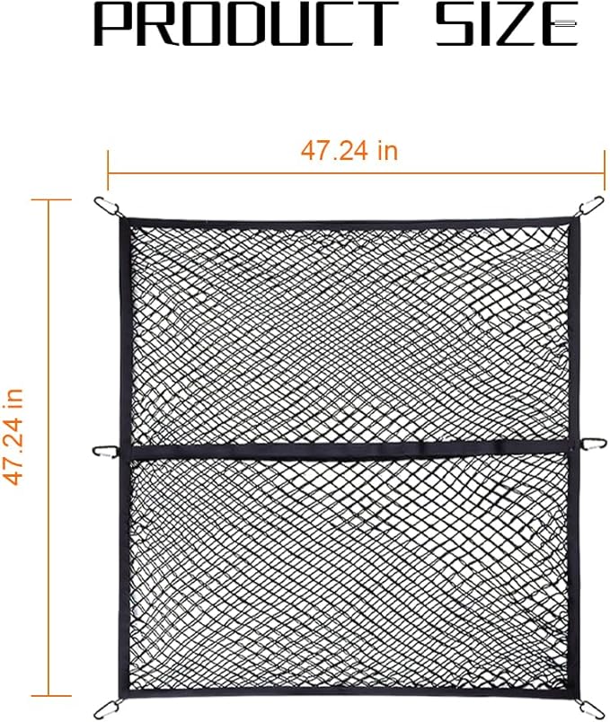 Zpana Truck Bed Cargo Net for Pickup, Highly Elastic 4'x4' Stretch to 7'x7' Stretchable Trunk Organizer Mesh with 6 PCS Carabiners, Auto Storage Accessories, Universal for Vehicles(Double Layer)
