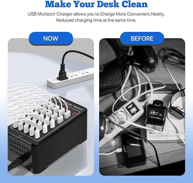 150W USB C Charging Station, 30 Port Fast Multi Device Charger (15 USB-C + 15 USB-A) Desktop Charger Hub, Compatible with iPhone Samsung iPad Google Pixel Tablets & Other USB Electronics