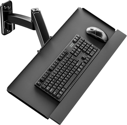 Keyboard Tray Wall Mount,Sit-Stand 26 Inch Keyboard and Mouse Stand,Height Adjustable Typing Platform,360 Degree Rotation, Holds up to 19.8 lbs, Black