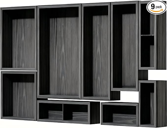 9-Pack Solid Wood Junk Drawer Organizer, Modular Desk Drawer Tray & Accessories with Non-Slip Pad, Multi-Use for Kitchen, Office, Bedroom Dresser, Utensil, Makeup, Stationery, Tea Bags & Coffee Pod