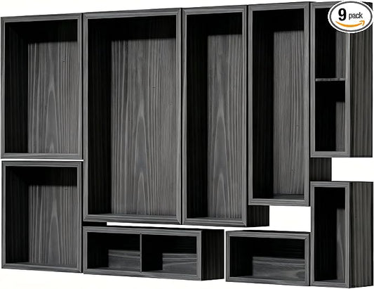 9-Pack Solid Wood Junk Drawer Organizer, Modular Desk Drawer Tray & Accessories with Non-Slip Pad, Multi-Use for Kitchen, Office, Bedroom Dresser, Utensil, Makeup, Stationery, Tea Bags & Coffee Pod