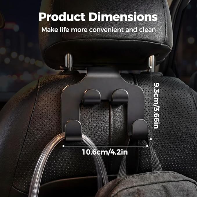 Car Seat Headrest Hook, Double Fur Leather Seat Back Hanger, Universal Headrest Organizer for Purses Bags Coats Umbrellas Grocery (2pcs)