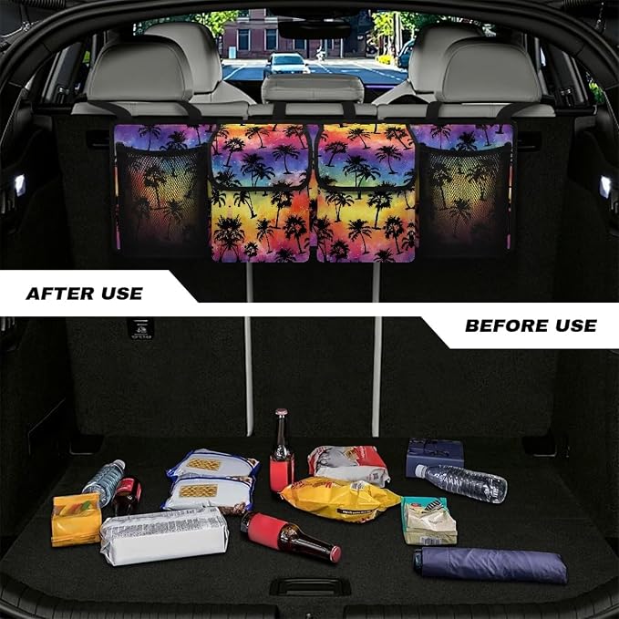 Colorful Palm Car Trunk Organizer Foldable Backseat SUV Organizer Multifunctional Storage Carrying Caddy Tool Tote Bag Storage Bag for Camping