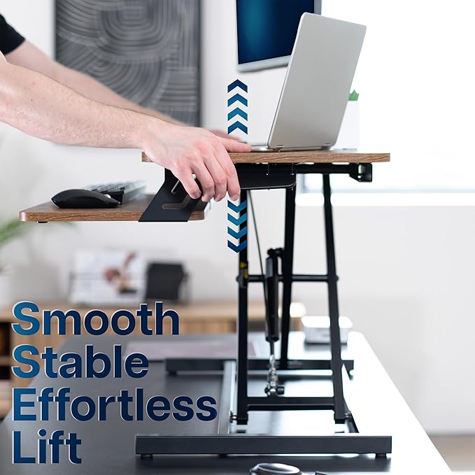 VIVO Height Adjustable 32 inch Stand Up Desk Converter, Quick Sit to Stand Tabletop Dual Monitor Riser Workstation, Rustic Vintage Brown Desktop, Black Frame, DESK-V000SN