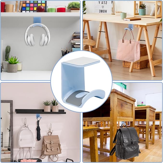 1Pcs Blue ABS Plastic Headphone Stand Hanger, Hanging Headset Holder Hook Under Desk, Adhesive Earphones Hangers for Desk Headphone Hanger, Most Headphones and Controller