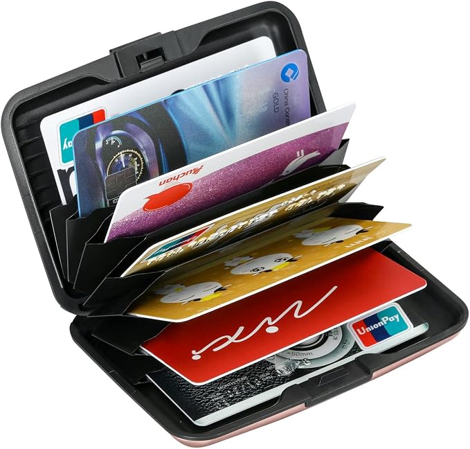 ELFISH RFID Blocking Credit Card Protector Aluminum ID Case Hard Shell Business Card Holders Metal Wallet for Men or Women（Champagne Gold