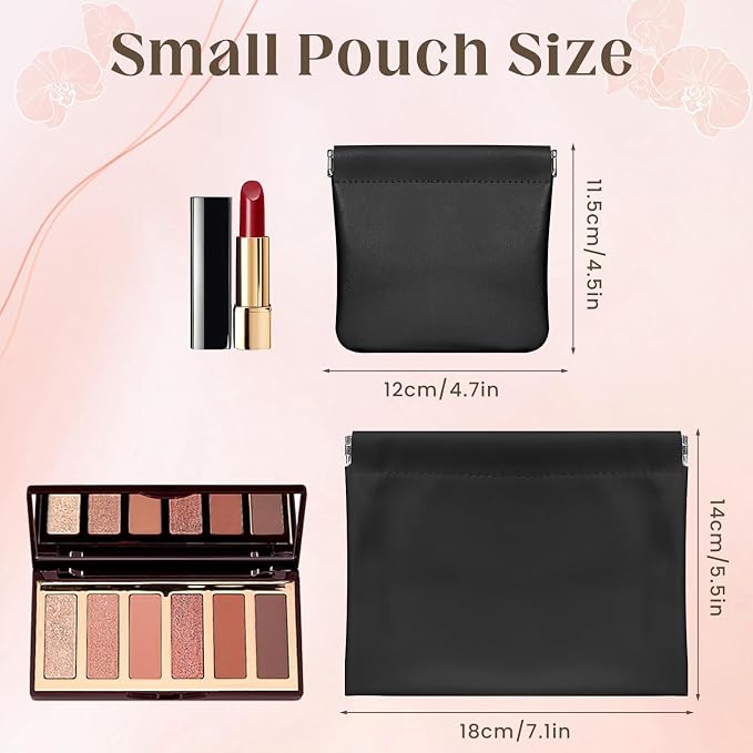 4PCS Pocket Cosmetic Bag Squeeze Top, Small Makeup Bag for Purse Portable Mini Coin Change Purse Self-Closing Cosmetic Purse Small Leather Makeup Lipstick Organizer Pouches(BlackPink)