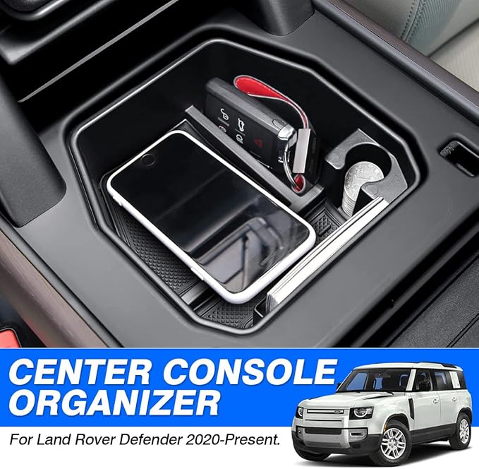 Karltys Center Console Organizer for 2020-2025 2026 Land Rover Defender 90 110 130 (NOT for Refrigerator Version), Defender Accessories Armrest Storage Box Middle Console ABS Insert Tray