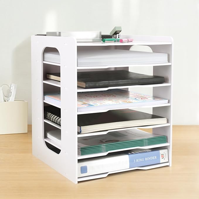 SONGWAY Scrapbook Paper Organizer 12x12-7 Tier File Organizer for Desk, 12x12 Stackable Scrapbook Paper Storage Trays, Desktop File Storage Cube for Home Office School