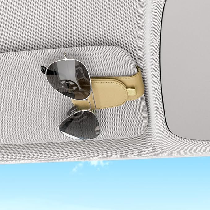 Sotfamily Sunglass Holder for Car Visor, Suede Cloth Magnetic Sunglass Organizer for Car Accessories, 2 Packs, Beige