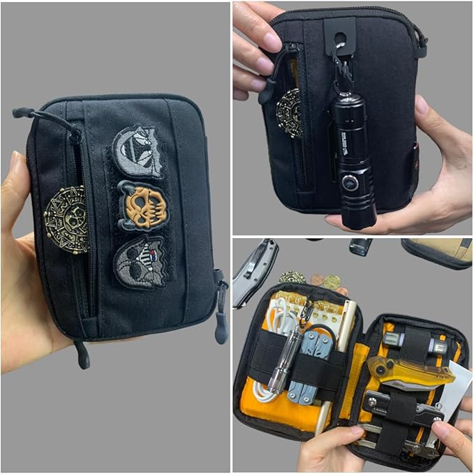 ROARING FIRE Picofire Pro EDC Pouch Organizer - [Small Tool Pouch] for Electronics, Cables, Flashlights - with YKK Zippers, Weatherproof Resistant 500D Nylon for pouches men (black)
