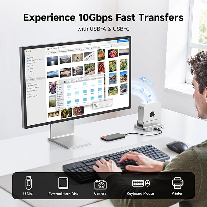 Minisopuru MINI218B MAX Mac mini M4 Dock with 4K@60 HDMI, 8TB M.2 NVMe SSD Enclosure,10Gbps USB C/A Mac mini M4 Hub, TF& SD, 2X USB A 2.0, Audio, Aluminum Vertical Stand for Mac mini M4/M4 Pro 2024